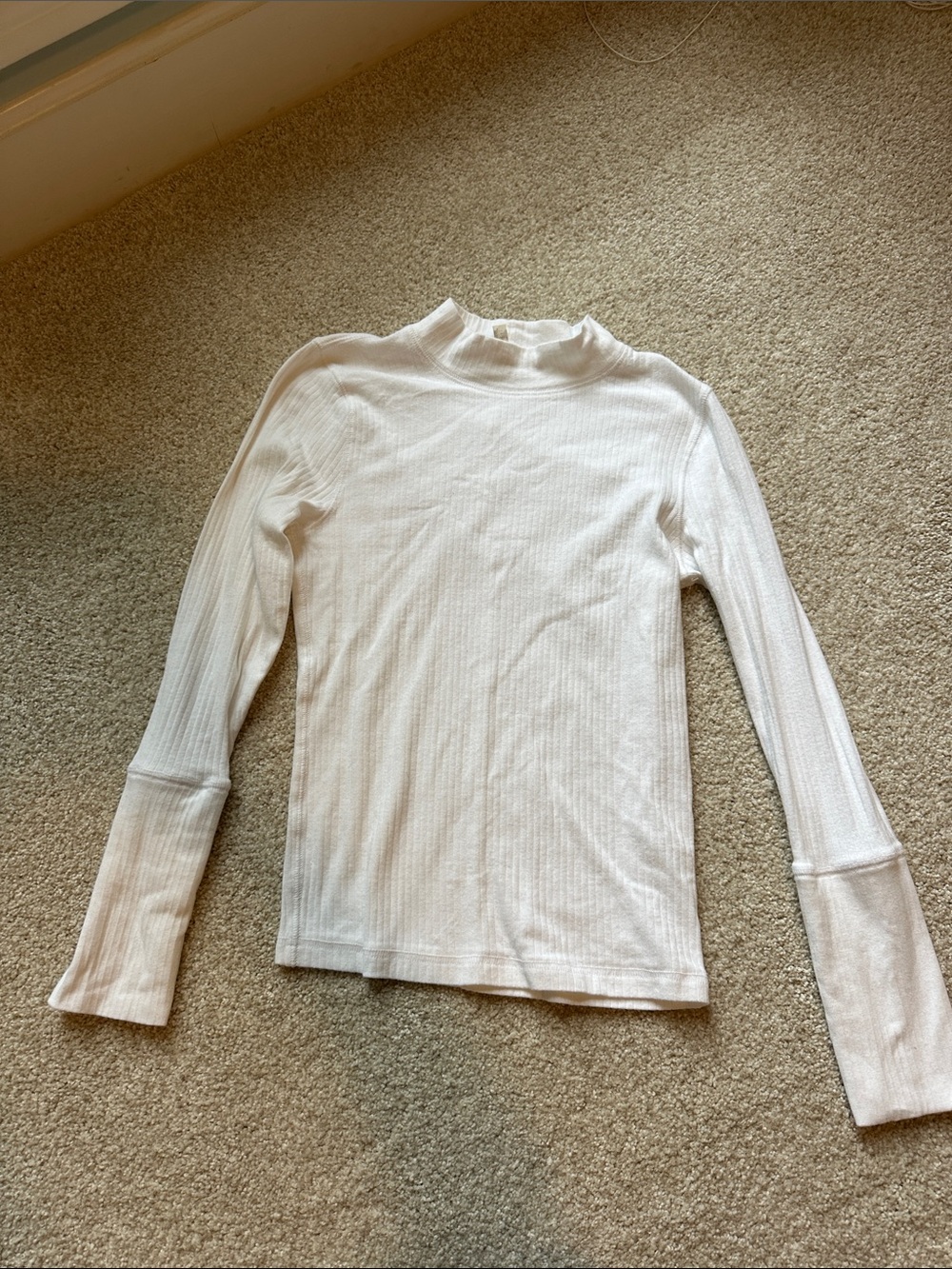 Free People White Ribbed Long Sleeve Mock Neck Top